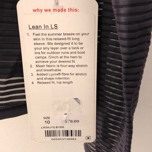lululemon athletica Tops - Lululemon plum Lean In LS, sz 10, 65429, NWT lululemon athletica Tops - Lululemon plum Lean In LS, sz 10, 65429, NWT